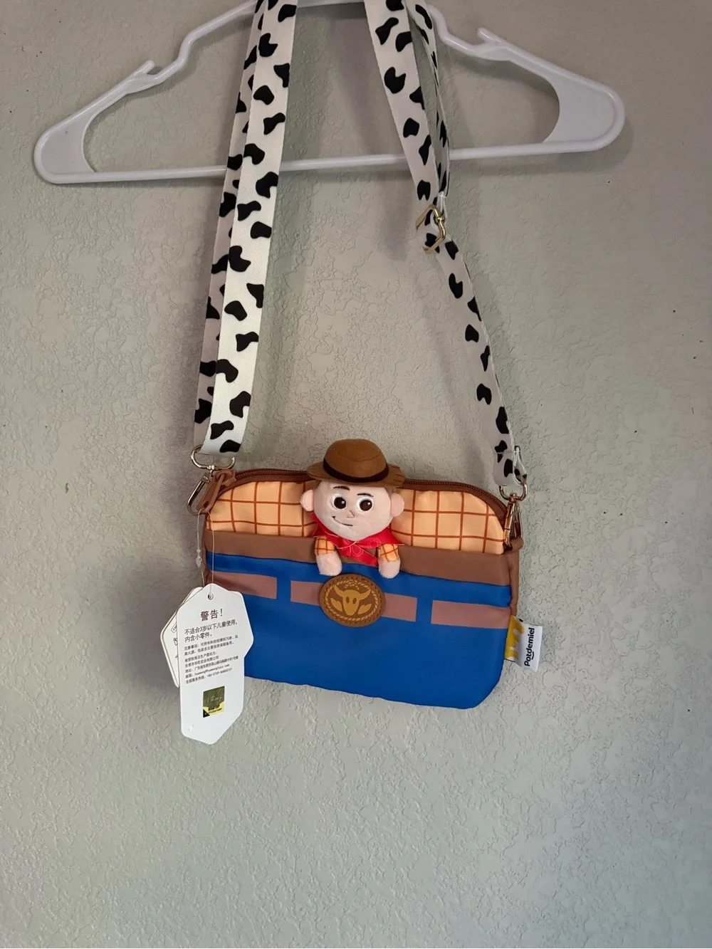 NWT Potdemiel Disney Pixar Toy Story Woody Plush Crossbody Bag Cow Print Strap